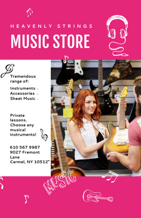 Music Store And Woman Selling Guitar Invitation 5.5x8.5in Design Template