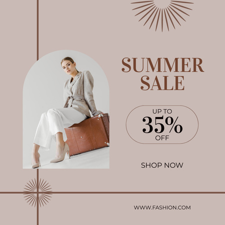 Summer Sale with Stylish Girl with Suitcase Instagram Design Template
