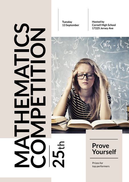 Ontwerpsjabloon van Poster van Mathematics Competition Announcement with Thoughtful Girl