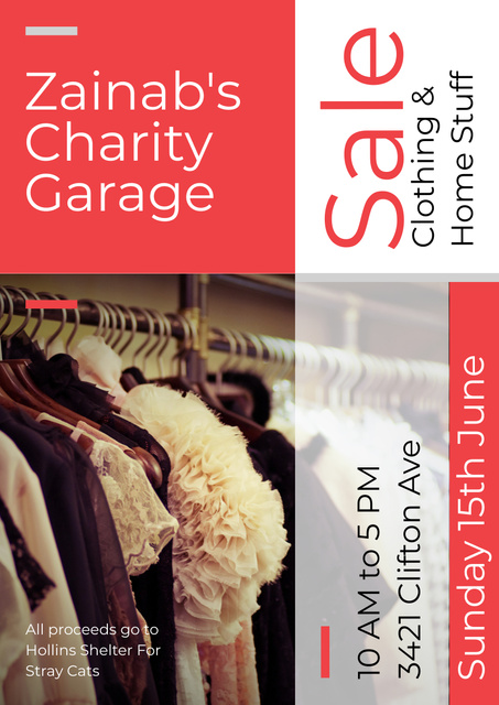 Designvorlage Charity Garage Sale Ad with Clothes on Hangers für Poster A3