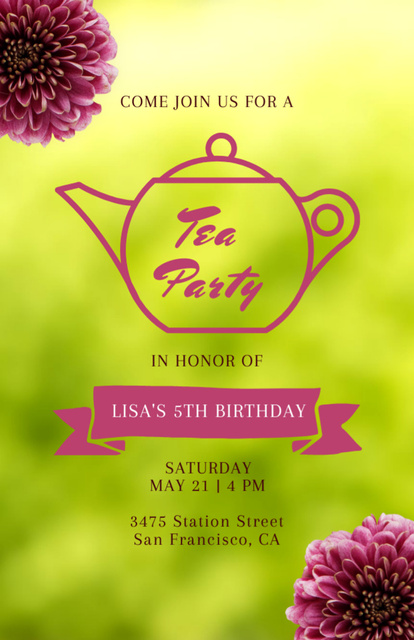 Modèle de visuel Lisa's Birthday Tea Party - Invitation 5.5x8.5in