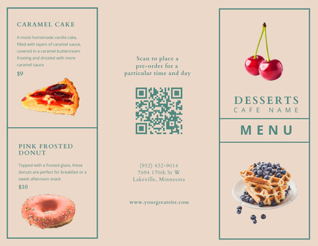 Waffles And Donuts With Desserts List Menu 11x8.5in Tri-Fold Design Template