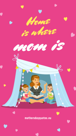Mother with kids playing in tent on Mother's Day Instagram Story Design Template