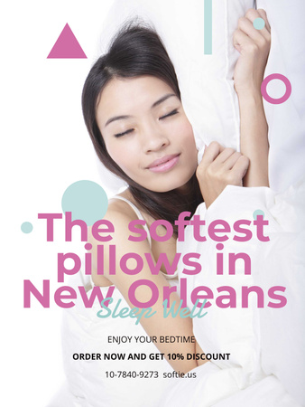 Pillows ad Girl sleeping in bed Poster US Modelo de Design