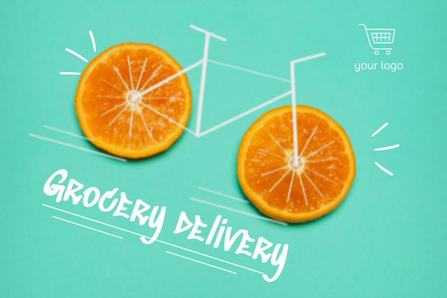 Grocery Delivery Ad with Orange Slices Postcard 4x6in Modelo de Design