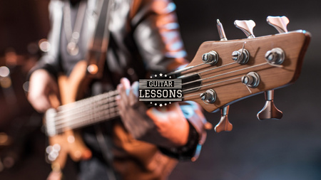 Music Lessons Ad with Man Playing Guitar Youtube Design Template