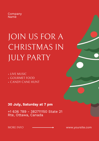 Christmas Party in July with Christmas Tree Flyer A5 Design Template