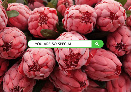 Cute Love Phrase with Pink Peonies Postcard A5 – шаблон для дизайна