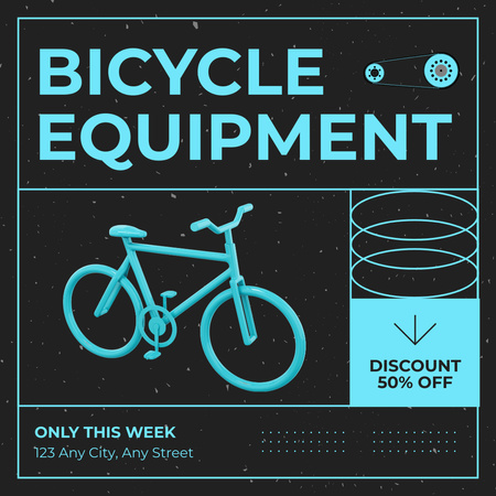 Oferta de desconto em equipamentos de bicicleta em preto e azul Instagram AD Modelo de Design