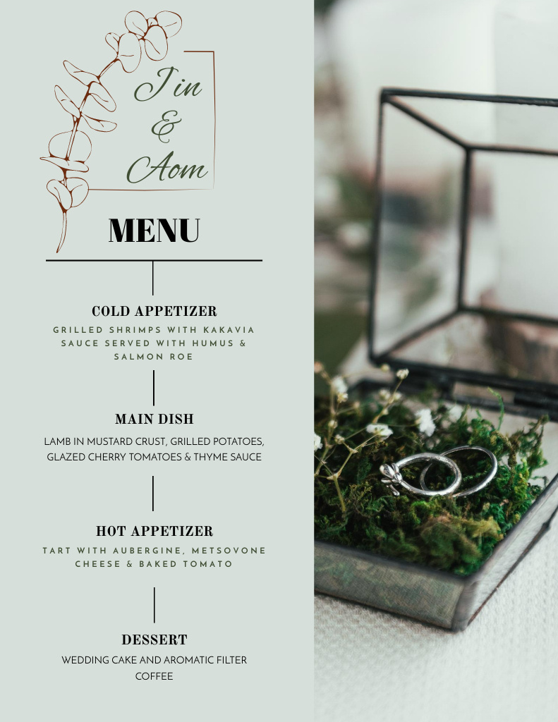 Wedding Dishes List with Rings in Terrarium Menu 8.5x11in Modelo de Design