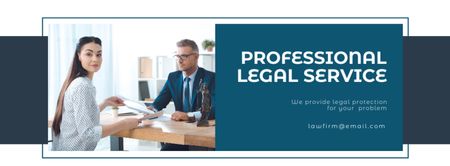 Предложение профессиональных юридических услуг с клиентом в офисе Facebook cover – шаблон для дизайна