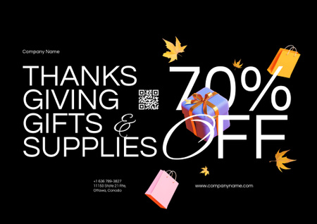 Designvorlage Werbung für Thanksgiving-Geschenke und -Zubehör in Schwarz für Poster B2 Horizontal