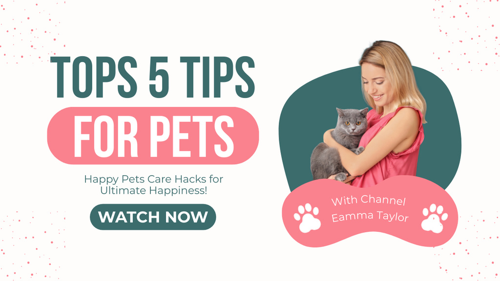 Ontwerpsjabloon van Youtube Thumbnail van Top Tips for Caring for Pets