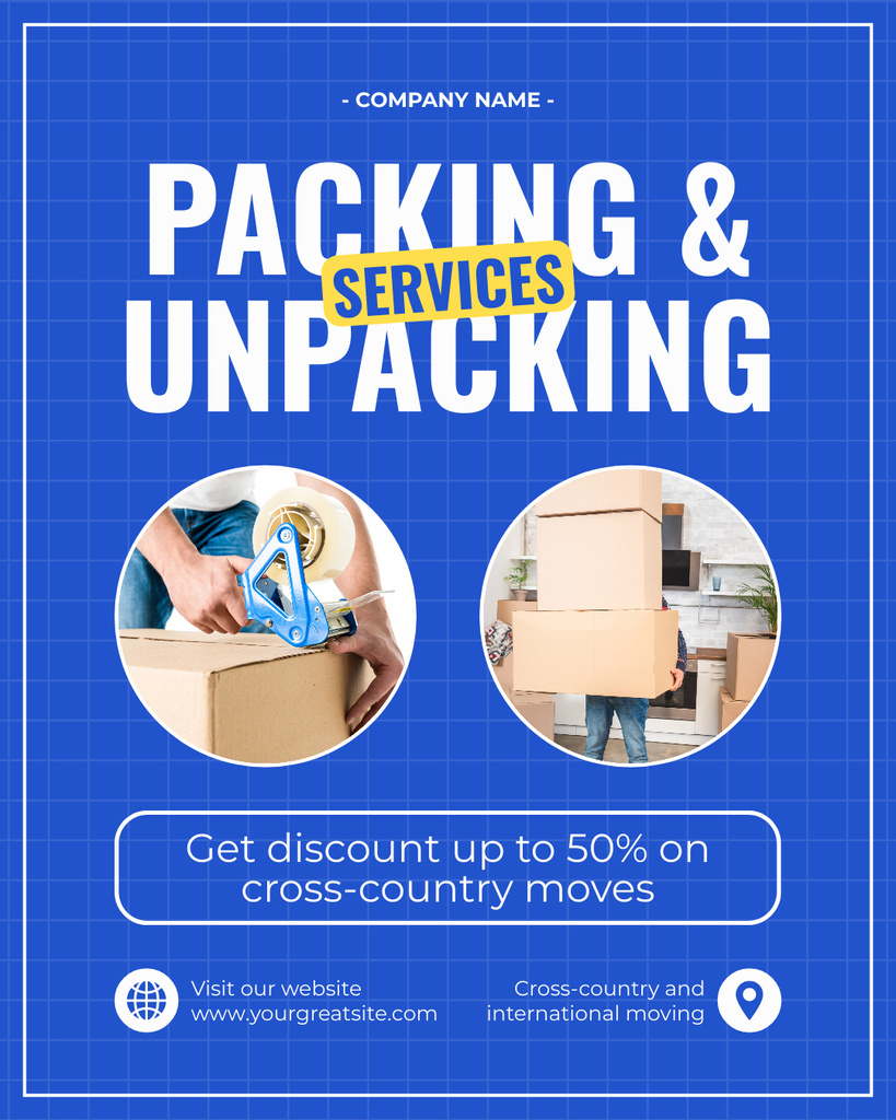 Designvorlage Packing and Unpacking Services Ad with Discount Offer für Instagram Post Vertical
