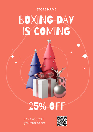 Platilla de diseño Sale on Christmas Boxing Day Pink Poster
