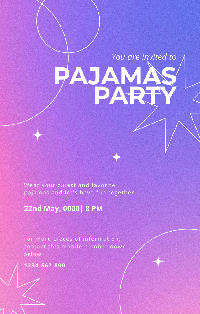Designvorlage Pajama Party Ad on Purple Gradient für Invitation 4.6x7.2in