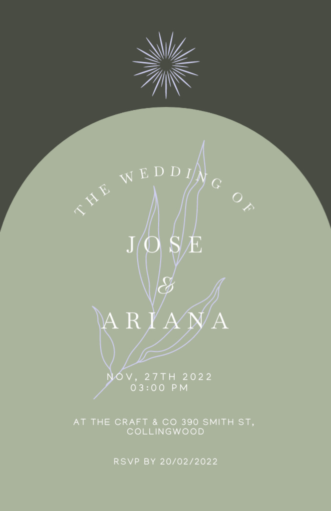 Wedding Announcement of Olive Green Color Invitation 5.5x8.5inデザインテンプレート