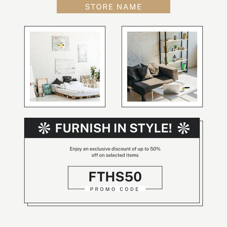 Stylish Interior of Bedroom and Living Room Instagram AD Design Template