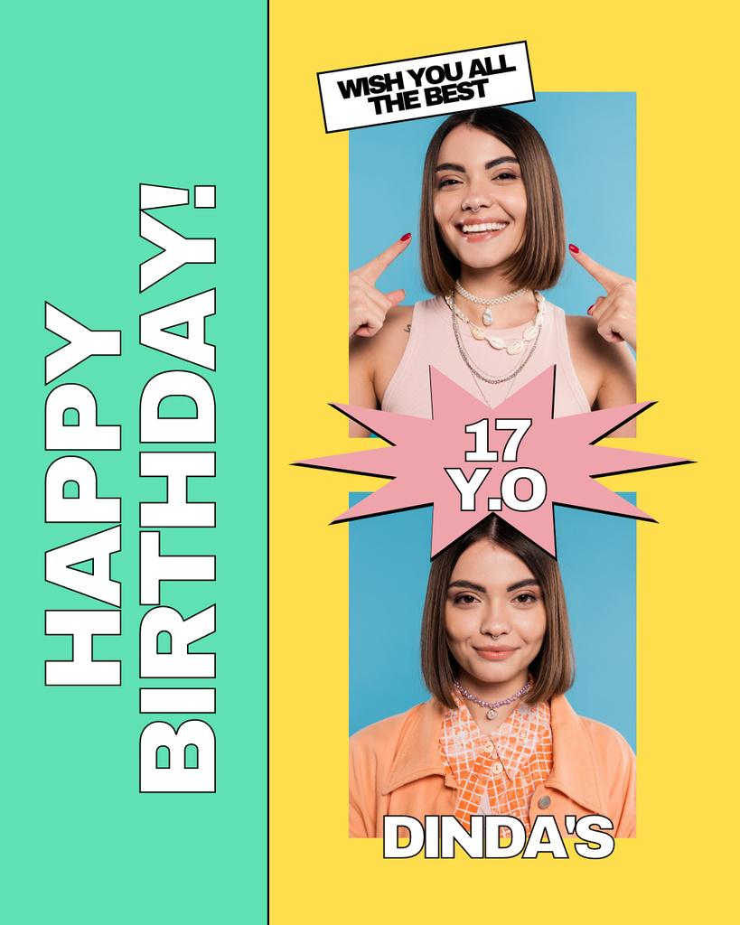 Simple Birthday Greeting and Wishes to Woman Instagram Post Vertical Design Template