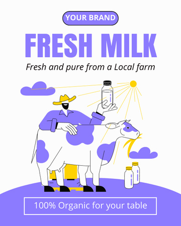 Offer of Fresh Organic Milk from Local Farm Instagram Post Vertical Design Template