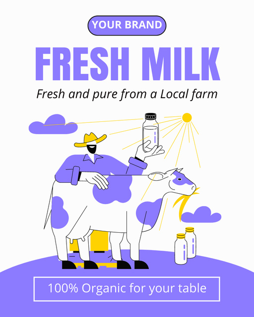 Offer of Fresh Organic Milk from Local Farm Instagram Post Vertical Tasarım Şablonu