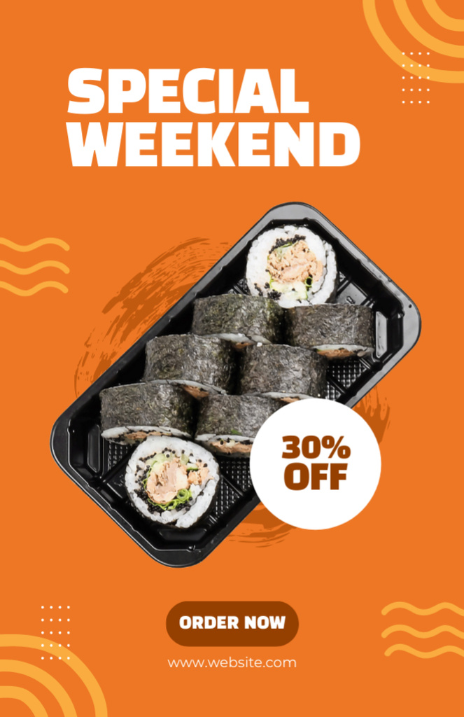 Special Weekend Discount Offer on Sushi Recipe Card Modelo de Design