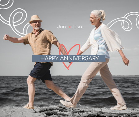 Happy Anniversary Greetings Elderly Couple on Beach Facebook Design Template