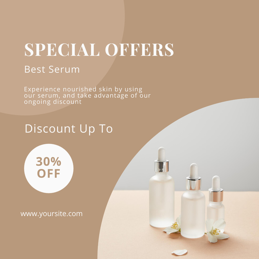 Special Serum Discount Offer with Bottles of Skincare Product Instagram Tasarım Şablonu