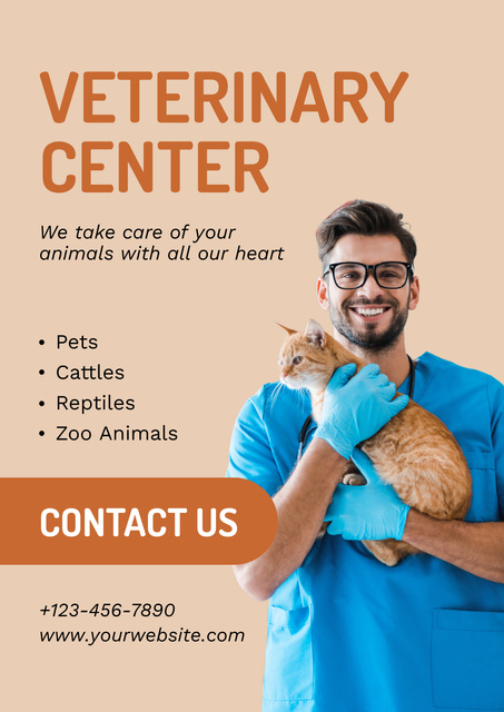 Center of Veterinary and Pet Care Poster Design Template