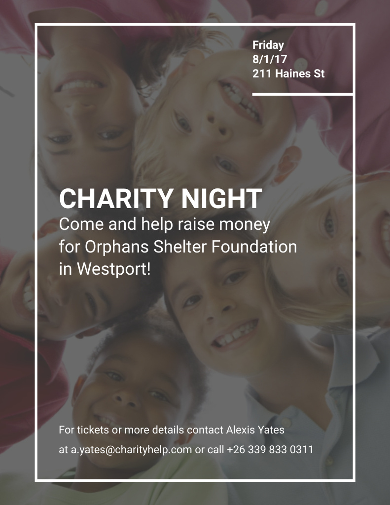 Modèle de visuel Charity Night Announcement with Smiling Kids - Flyer 8.5x11in