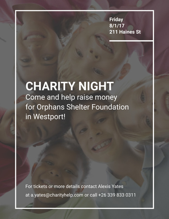 Charity Night Announcement with Happy Kids Flyer 8.5x11in Design Template