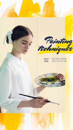 Painting Courses with Girl Holding Brush and Palette Instagram Story Design Template