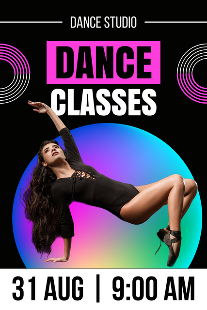 Template di design Promo of Dance Classes with Woman in Ballet Shoes Pinterest