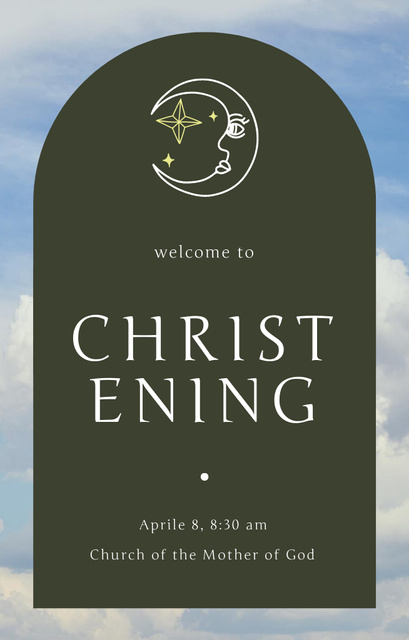 Designvorlage Christening Event Announcement With Moon für Invitation 4.6x7.2in