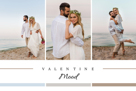 Атмосфера Дня святого Валентина на березі моря із закоханою парою Mood Board – шаблон для дизайну