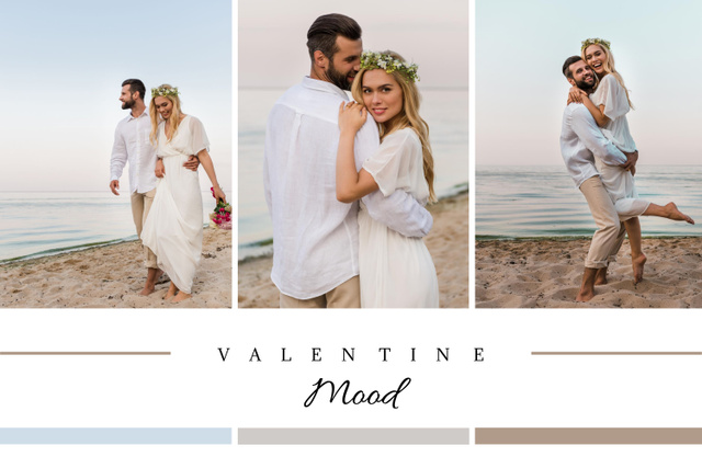 Valentine's Day Atmosphere At Seaside With Couple in Love Mood Board Design Template