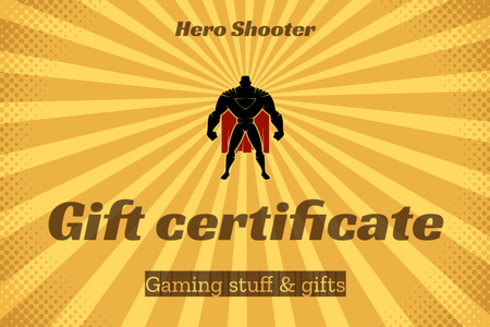 Gaming Merch Sale Offer with Superhero Gift Certificate Design Template