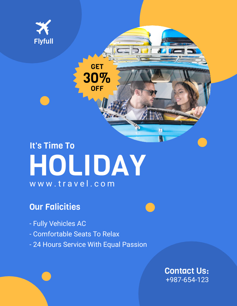 Offer of Discount with Young Couple Traveling by Car on Holiday Flyer 8.5x11in Design Template