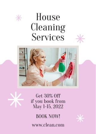 Designvorlage Cleaning Service Offer with Woman Washing the Window für Flayer