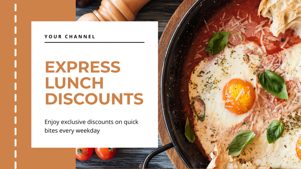 Express Lunch Discounts Ad with Tasty Fried Eggs Youtube Thumbnail Design Template