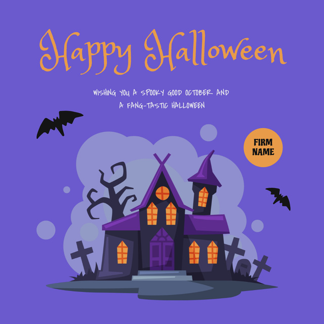 Halloween Greeting with Haunted House Instagram Design Template