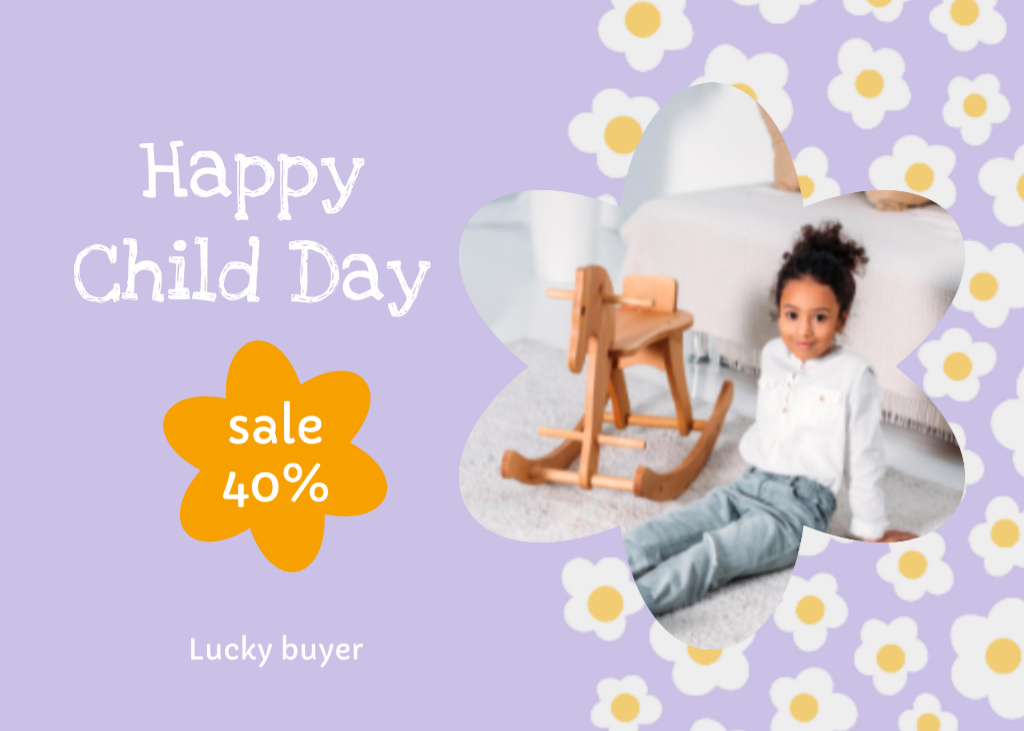 Platilla de diseño Children's Day Sale With Cute Girl Postcard 5x7in