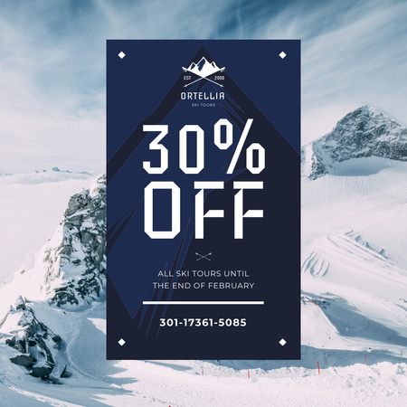 Designvorlage Reiseanzeige mit schneebedeckten Bergen für Instagram