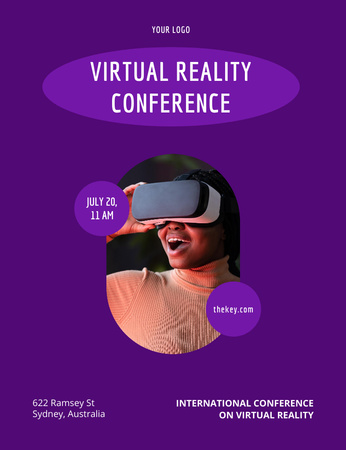 Virtual Reality Conference Announcement on Violet Invitation 13.9x10.7cm Design Template