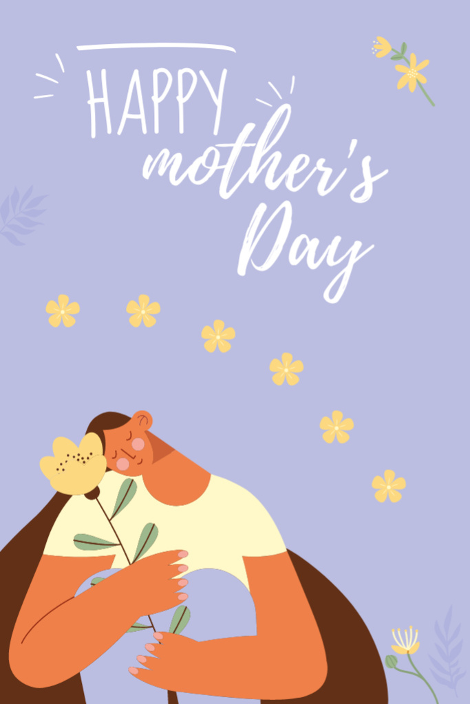 Mother's Day Holiday Greeting with Illustration of Daughter Postcard 4x6in Vertical Design Template