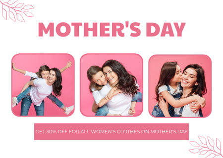 Mom and Daughter having Fun on Mother's Day Card Design Template