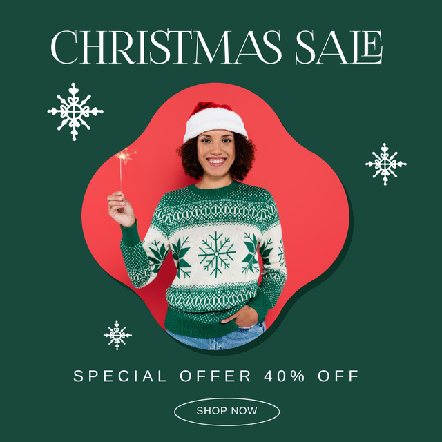 Woman with Burning Sparklers on Christmas Sale Instagram AD Design Template