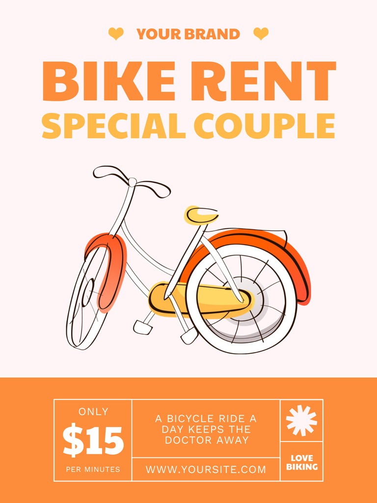 Sensational Bicycle Rental Announcement In Orange Poster US – шаблон для дизайну