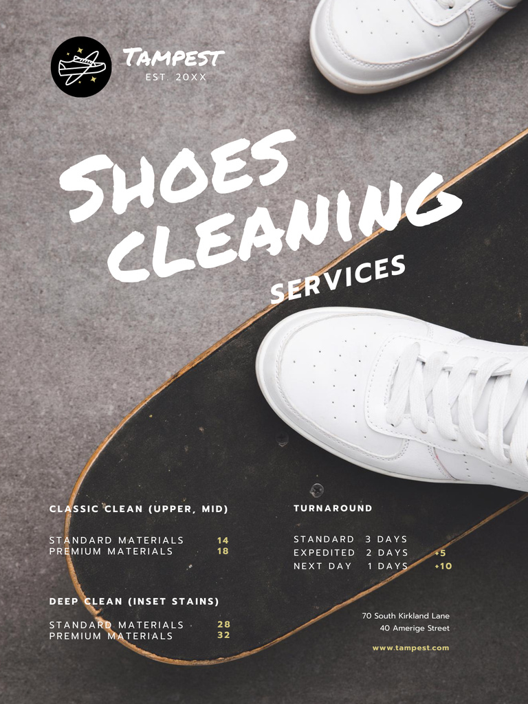 Quick Shoes And Sneakers Cleaning Services Promotion Poster US Tasarım Şablonu