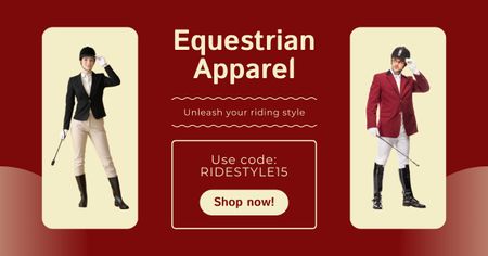 Sleek Equestrian Apparel With Promo Code Offer Facebook AD Design Template